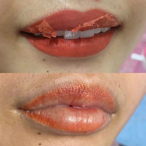 Xăm môi lên màu không đều